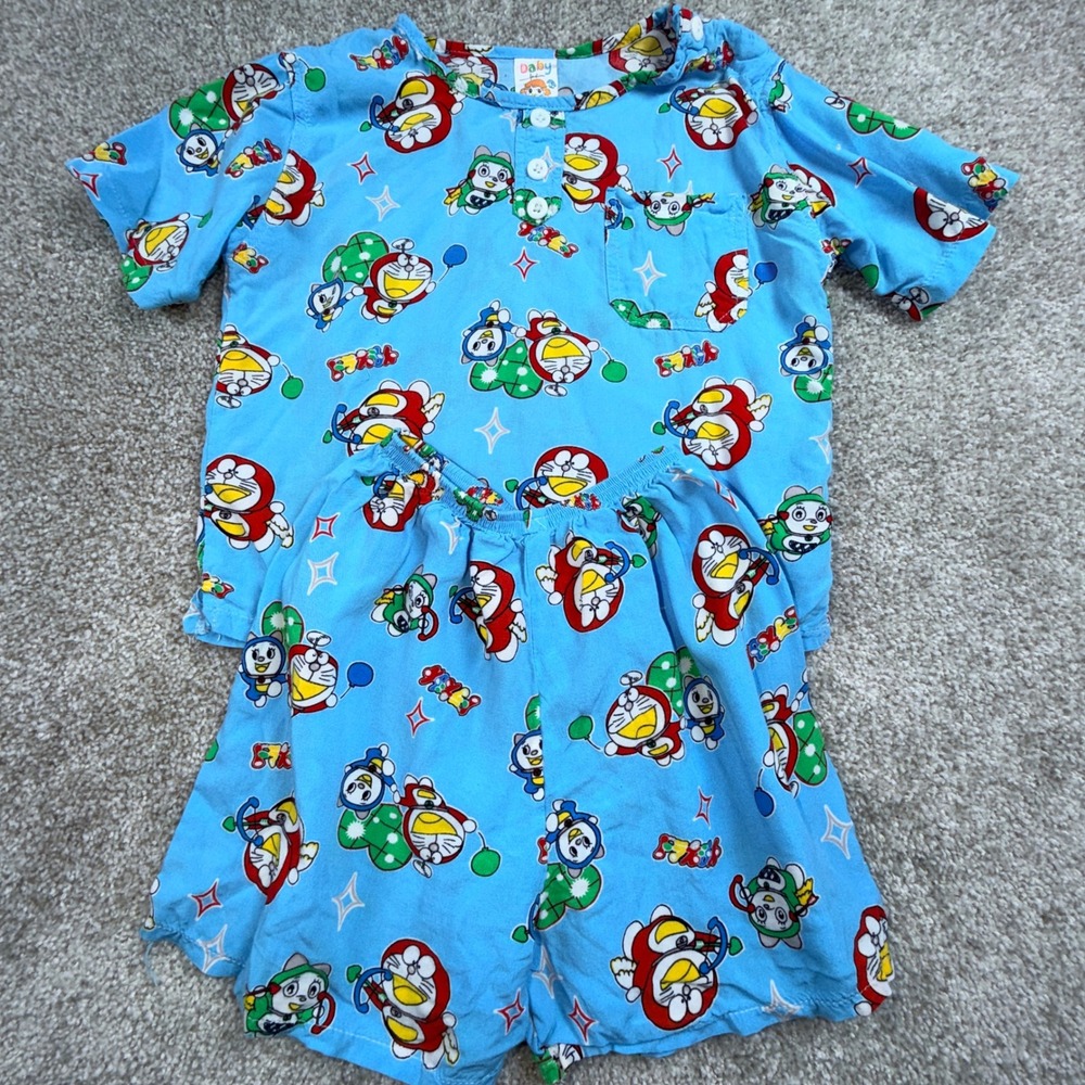 Baby Doraemon Kids Pajama‎ Set Blue Short Sleeve Henley Shirt and Shorts PJs